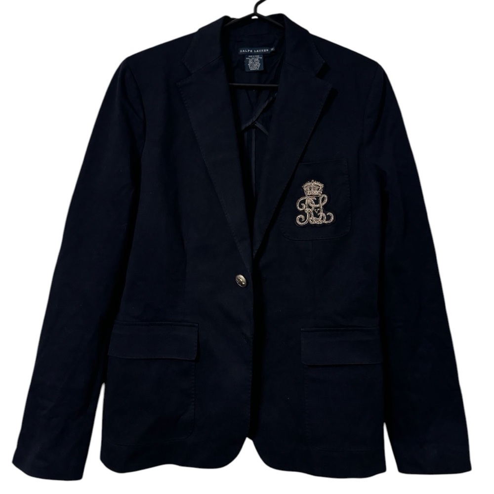 Ralph Lauren Navy Blazer with Embroidered Crest - Size 12